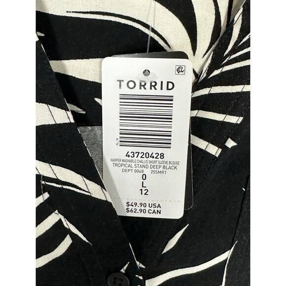 New! TORRID 0 Womens Harper Challis Pullover Tunic Black White Tropical Resort - Picture 5 of 11